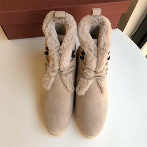 Loro Piana　ロロピアーナ　レディース　ブーツ　ショートブーツ　ボア　もこもこ　防寒　レザー　スエード　35-40　サイズ選択可能　3284