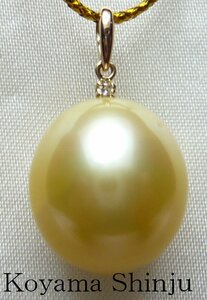 Новая ★ Koyama Pearl ★ 1 иена ~ до тех пор, пока фактический предмет! Красивый цвет! Натуральная система золотого шампанского негабаритная 12,4x13,7 мм! Жемчужный подвеска с белой бабочкой жемчужной бриллиант