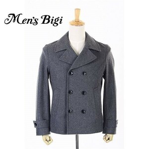 A5403/極美品 秋冬 UNION STATION MEN'S BIGI メンズビギ ウール メルトン ハーフ ダブル トレンチ Pコート M 灰色/メンズ ジャケット