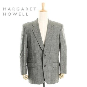 A4629/秋冬 総裏 MARGARET HOWELL マーガレットハウエル ウール チェック テーラード シングル2Bジャケット L 灰色/日本製 メンズ スーツ用