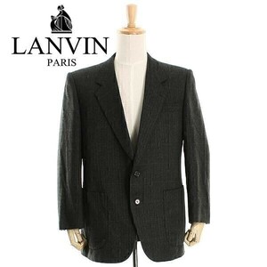 A4685/美品 春夏 背抜き LANVIN ランバン ウール カシミヤ チェック ツイード テーラード シングル2Bジャケット R50-46 黒/メンズ スーツ用