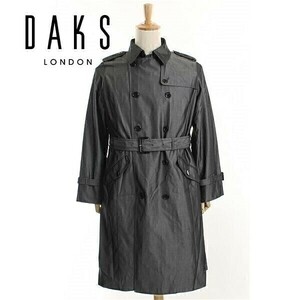 A4296/美品 秋冬 DAKS LONDON ダックス コットン 光沢 裏チェック 中綿 ライナー付き ロング トレンチコート 17ABR 灰色/日本製 メンズ