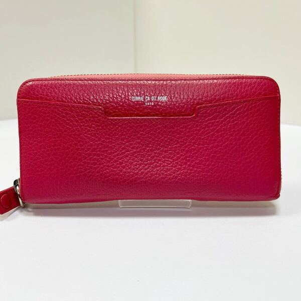 ★COMME CA DU MODE SACS コムサデモード サック 長財布★ ラウンドジップ 本革 小銭入れ有 大容量 ピンク 【USED】0404