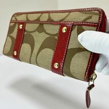 ☆良品☆ ◆COACH コーチ◆　長財布　ラウンドジップ　シグネチャー　キャンバス×レザー　小銭入れ有　レッド 【USED】0426_画像4