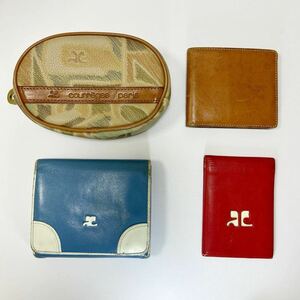 ☆courreges クレージュ 4点セット☆　折り財布×2＆ポーチ＆カードケース　ライトブルー　キャメル　レッド 【USED】0402A