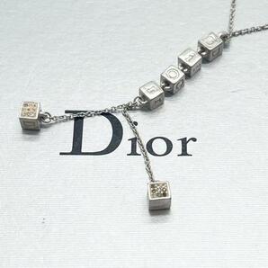 希少 クリスチャンディオール Christian Dior ネックレス アクセサリー サイコロ ダイス CD ロゴ 文字 ラインストーン 刻印 シルバー 銀 の画像2