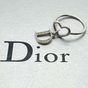 極美品 クリスチャンディオール Christian Dior 指輪 リング アクセサリー D ロゴ 文字 ハート ラインストーン Dior 刻印 シルバー 銀