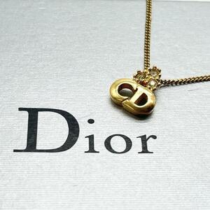 美品 クリスチャンディオール Christian Dior ネックレス アクセサリー CD ロゴ 文字 ラインストーン 刻印 ゴールド 金 ビンテージ 希少