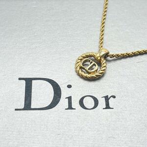 極美品 クリスチャンディオール Christian Dior ネックレス アクセサリー CD サークルロゴ　文字 ラインストーン Dior 刻印 ゴールド 金