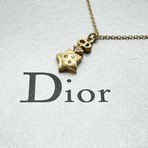 希少 極美品 クリスチャンディオール Christian Dior ネックレス アクセサリー 星 スター 文字 ラインストーン 刻印 ゴールド 金 高級品