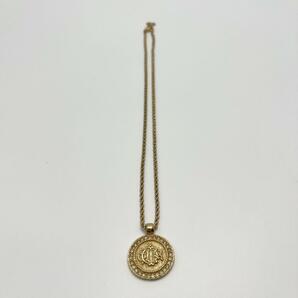 極美品 クリスチャンディオール Christian Dior ネックレス アクセサリー 旧ロゴ サークル コイン プレート ラインストーン ゴールド 金の画像5