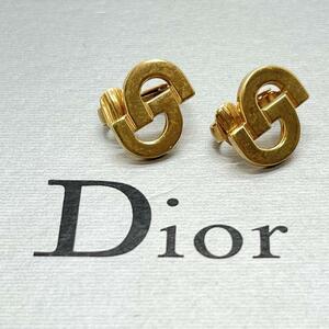 美品 クリスチャンディオール Christian Dior イヤリング アクセサリー CD ロゴ 文字 刻印 ゴールド 金色 希少 高級 ビンテージ