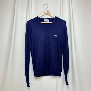 【70s】状態良好 LACOSTE ラコステ Vネック ニットセーター L ネイビー ヴィンテージ トップス USA古着／紺アメリカ