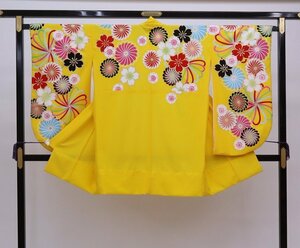 cherry*z1442lr* brand . one point *. industry. thought . making *.kore! two shaku sleeve small long-sleeved kimono * yellow color series *. put on change easy dressing [ secondhand goods / poly- ]