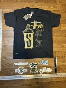 STUSSY 非売品BABYキッズスプレーTee(M)ステッカー金(黒)SET(ゴールド系)当時モノ OLD オールド ステューシー ￥1 最落無し限定ノベルティ