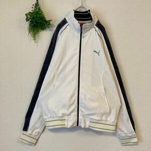 90S☆ プーマ トラックジャケット ベロア ホワイト ロゴ刺繍 リブラインXL