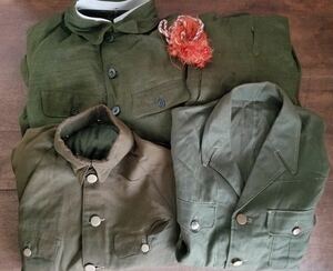  warehouse . that time thing war front military uniform country . clothes together set army . jacket outer garment trousers Japan army war Vintage retro military era thing materials 