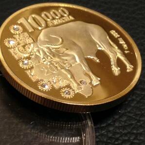 Z9-19)海外丸形記念金貨、コイン、メダル*2015年アフリカ 牛*参考品1枚 ゴールドの画像3