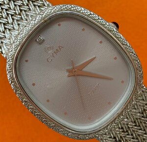 ●不動品　CYMA シーマ 705 クォーツ 腕時計 スクエア シルバー文字盤 1Pダイヤ 時計