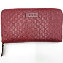 【極美品●付属品一式】GUCCI グッチ 長財布 メンズ マイクロシマ ラウンドファスナー ロングウォレット ロゴ ビジネス ワインレッド 赤_画像2