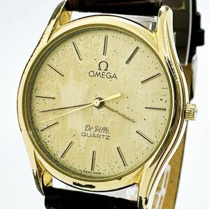04034 オメガ OMEGA 1336 デビル DE VILLE メンズ 腕時計 クォーツ 電池式 QZ ゴールドカラー 革ベルト プッシュリューズ