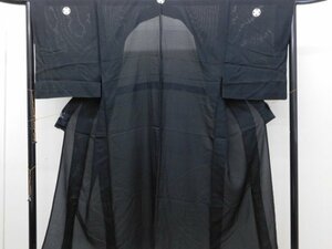 〔楽布〕P29164　正絹　絽　紋付き　着物　単衣　男物　c