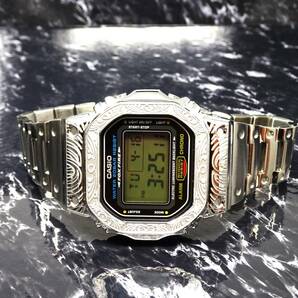〓送料無料〓新品〓Gショックカスタム本体付きDW5600デジタル腕時計ステンレス製ベネチアン柄エンボス加工ベゼル・フルメタルモデルの画像2