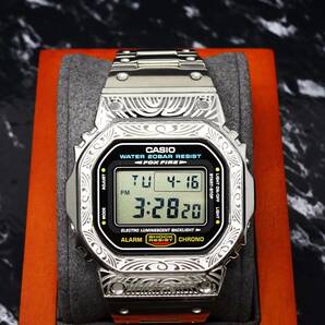 〓送料無料〓新品〓Gショックカスタム本体付きDW5600デジタル腕時計ステンレス製ベネチアン柄エンボス加工ベゼル・フルメタルモデルの画像8