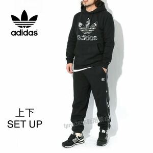 新品 adidas originals 【XL】セットアップ 定価2.1万 スウェット ジャージ アディダス カジュアル スポーツ 運動 上下 黒 3529 ズボン