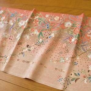 ◆琳花◆ 正絹はぎれ サモンピンクに花 辻が花調 美品 36.5×108 古布 着物はぎれ お人形 クッション インテリア の画像10