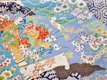 ◆琳花◆ 正絹縮緬はぎれ ブルーに沢山の花々 美品 36×161 古布 着物はぎれ お人形 クッション インテリア ちりめん細工_画像6