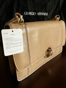 未使用高級品　GIORGIO ARMANI 上品ベージュリザード (トカゲ革)バッグ