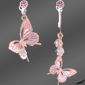 [asimeto Lee butterfly design ] earrings resin made clip fashion lady's Japanese style fake earrings pink gold 