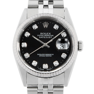 ロレックス デイトジャスト 10Pダイヤ 16234G ブラック A番 中古 メンズ 腕時計