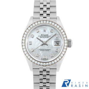 ロレックス デイトジャスト ベゼルダイヤ 279384RBR ホワイトシェル ランダム番 中古 レディース 腕時計