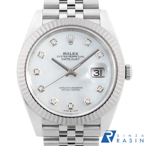 ロレックス デイトジャスト41 10Pダイヤ 126334NG ホワイトシェル 5列 ジュビリーブレス ランダム番 中古 メンズ 腕時計