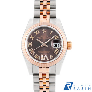ロレックス デイトジャスト VIダイヤ 179171 チョコレートブラウン ローマ G番 中古 レディース 腕時計　