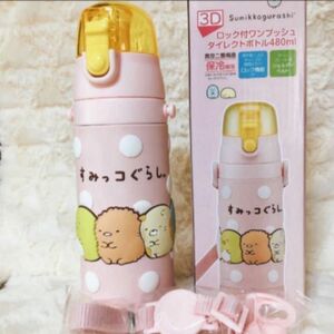 すみっコぐらし　3D 480ml ロック付きワンプッシュ　ダイレクトステンレスボトル