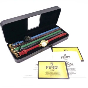 apf624☆100円スタート・ジャンク【FENDI/フェンディ】640L レディース クォーツ腕時計 交換用ベルト・箱付■53B31