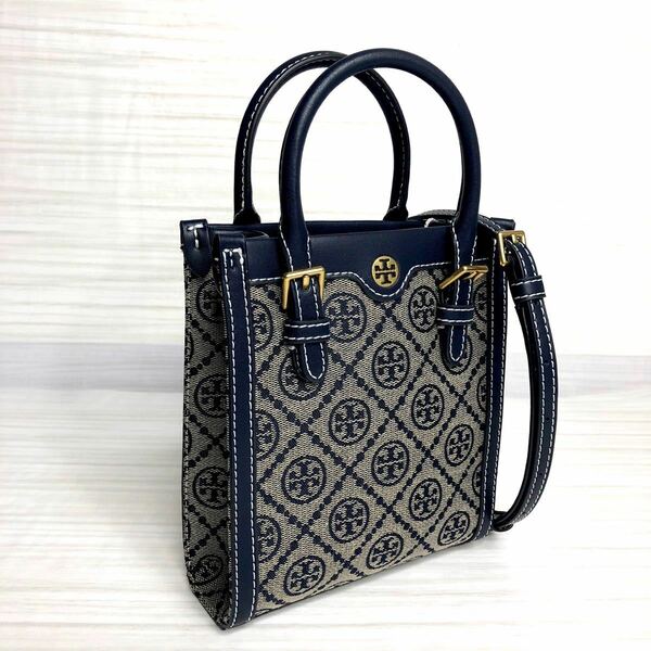 TORY BURCH モノグラム ジャカード ミニトート ネイビー