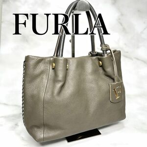 FURLA フルラ　ハンドバッグ　トートバッグ　肩掛け　レザー　モスグレー