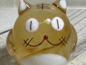 Art hand Auction ★ミニチュアガラス細工★丸福猫【トラ】, ハンドメイド作品, インテリア, 雑貨, 置物, オブジェ