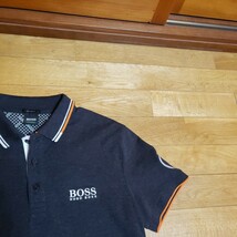 大人の休日に★【ヒューゴボス/HUGO BOSS】厳選春夏『ロゴ パイピング入り上質機能性コットンジャージー』グレー ポロシャツ(S-M位)_画像3