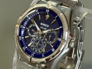 1円〜◆SEIKO クォーツ WIRED ワイアード SOLAR ソーラー V14J-0BU1 ブルー文字盤 メンズ腕時計 稼働品