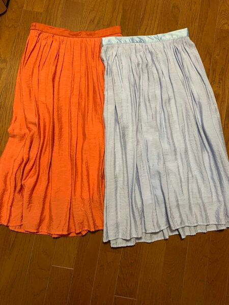 ベルメゾン　サテンスカート　春夏物　サイズL 水色&オレンジ　2枚組　2枚セット　 ロングスカート　 ウエストゴム