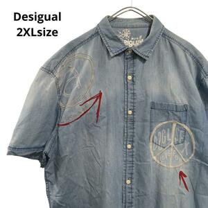 Desigual　デニムシャツ　半袖　水色メンズ2XL　19