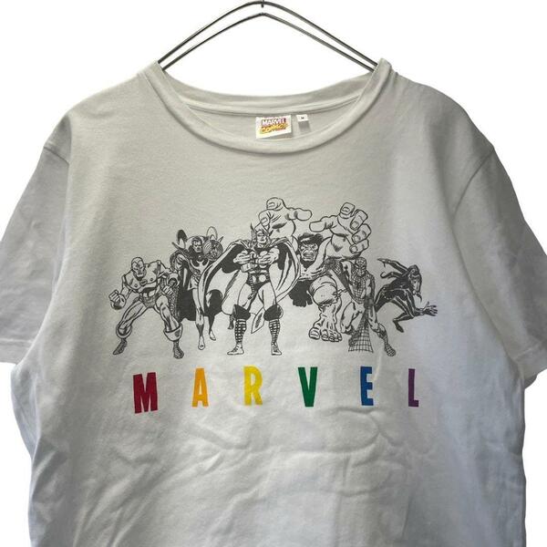 GU MARVELプリント半袖Tシャツ/メンズM 白 c1