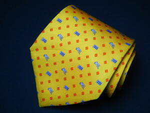 【ETRO エトロ】A2837 ロゴ 黄色 イエロー イタリア 伊製 SILK ブランド ネクタイ USED 古着 良品