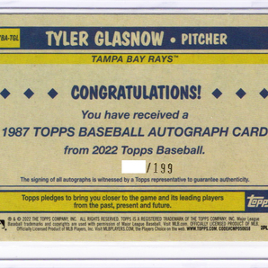 199枚限定！【タイラー・グラスノー TYLER GLASNOW】2022 Topps Update Series - Silver 1987 Topps 直書きサイン ★ ドジャース大谷 同僚の画像2