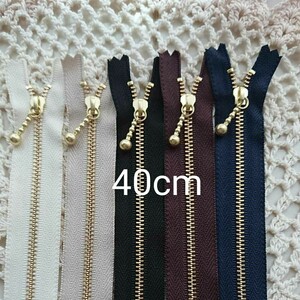 単品 YKK::40cmファスナー　ゴールド 玉付き金具　1本（片開き）::金属 エコバッグ クッション